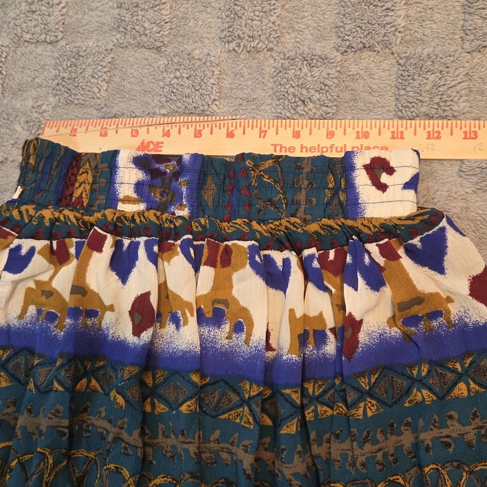 Vibrant Bohemian Print Maxi Skirt with Elastic Waistband-Teal, Blue,Gold Size XS - Picture 4 of 6